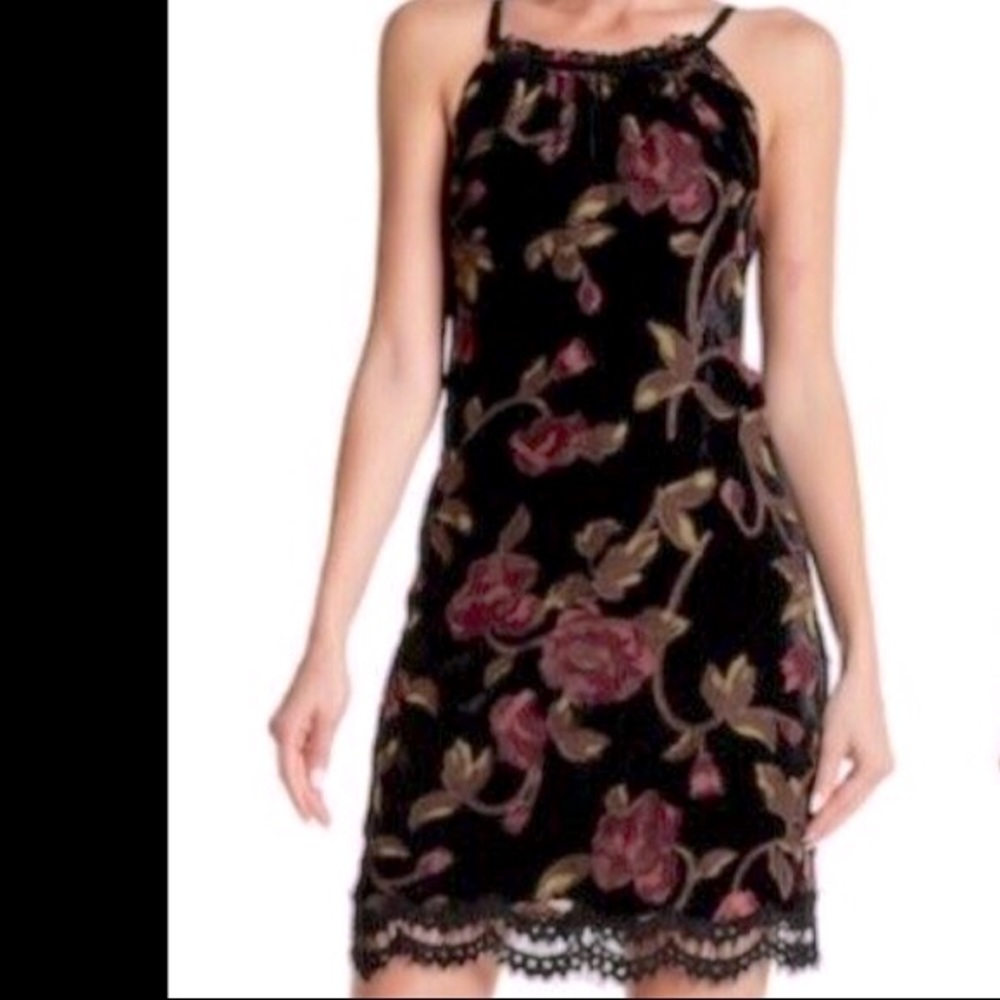 Max Studio Velvet Floral Burnout Halter Dress | Sz XS